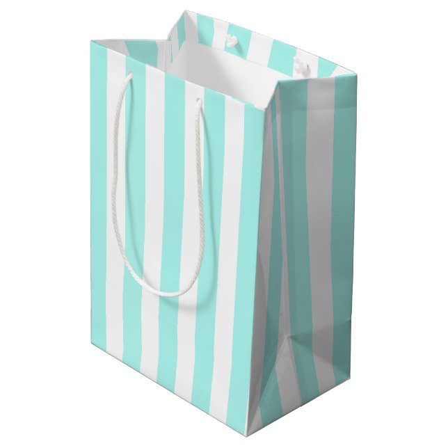 Turquoise and white candy stripes medium gift bag (Back Angled)