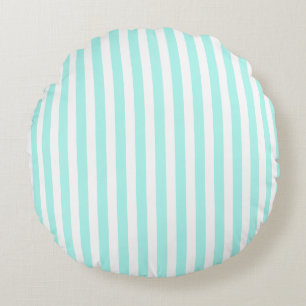 Turquoise and white candy stripes round cushion