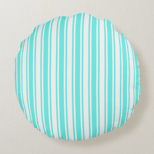 Turquoise and white candy stripes round cushion (Back)