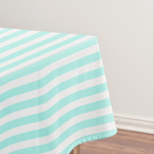 Turquoise and white candy stripes tablecloth