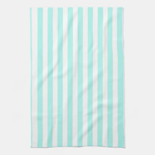 Turquoise and white candy stripes tea towel