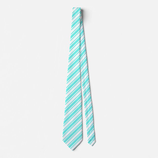 Turquoise and white candy stripes tie (Front)