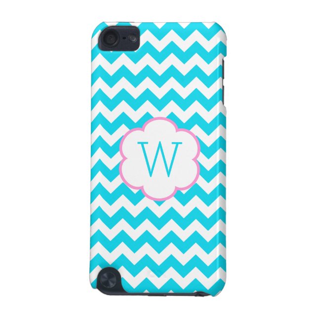 Turquoise and white chevron monogram iPod touch (5th generation) case (Back)