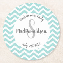 turquoise and white chevron monogram party