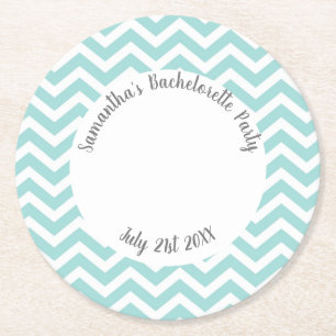 Turquoise and white chevron party round paper coaster