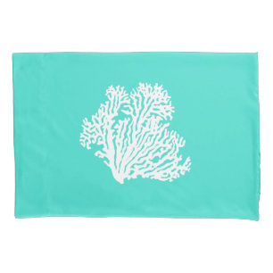 Turquoise And White Coastal Decor Coral Pillowcase