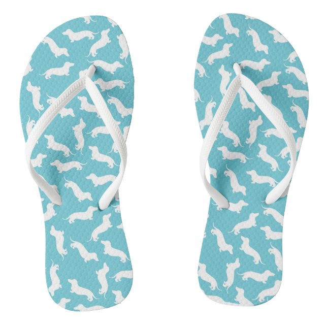 Turquoise and White Dachshund Flip Flops (Footbed)