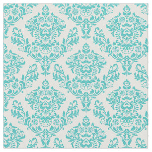 Turquoise and White Damask Fabric