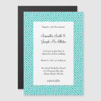 Turquoise and White Diagonal Greek Key Wedding