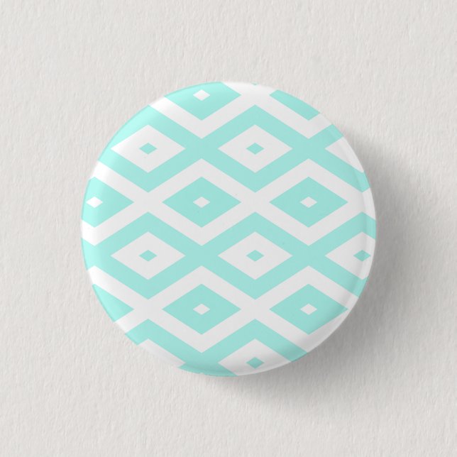 Turquoise and white diamond pattern 3 cm round badge (Front)