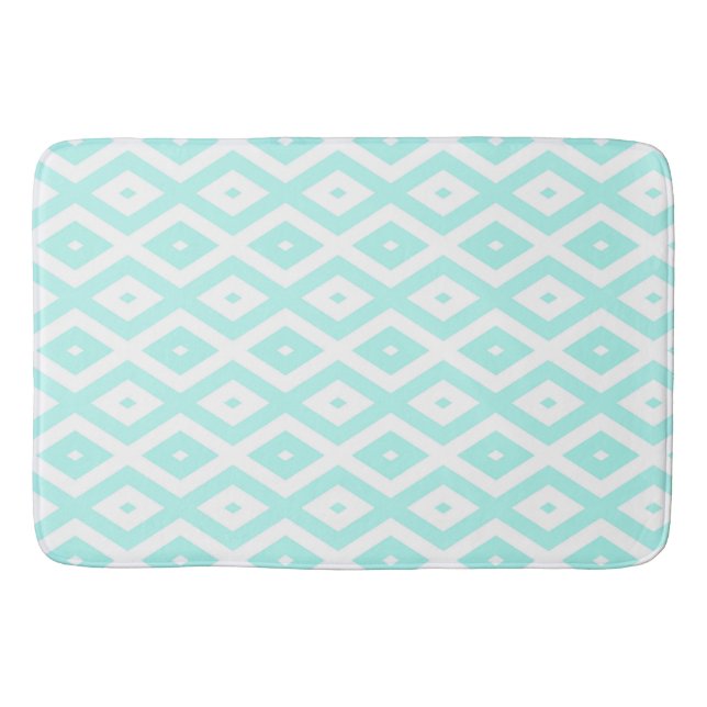 Turquoise and white diamond pattern bath mat (Front)