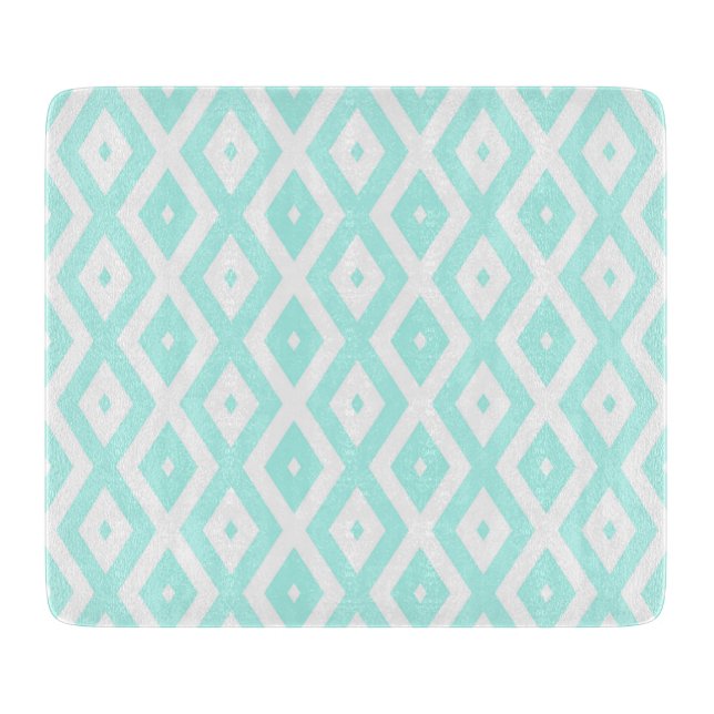 Turquoise and white diamond pattern cutting board (Front)
