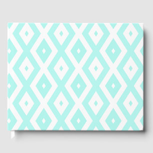 Turquoise and white diamond pattern guest book