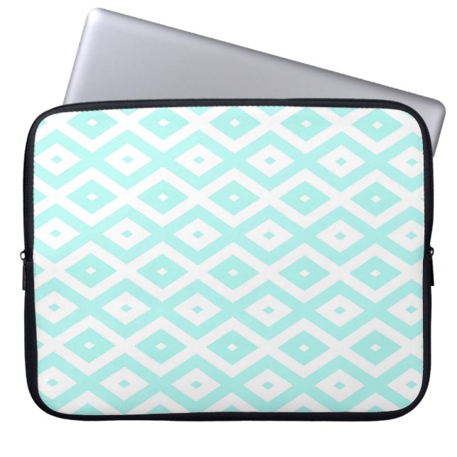 Turquoise and white diamond pattern laptop sleeve (Front)