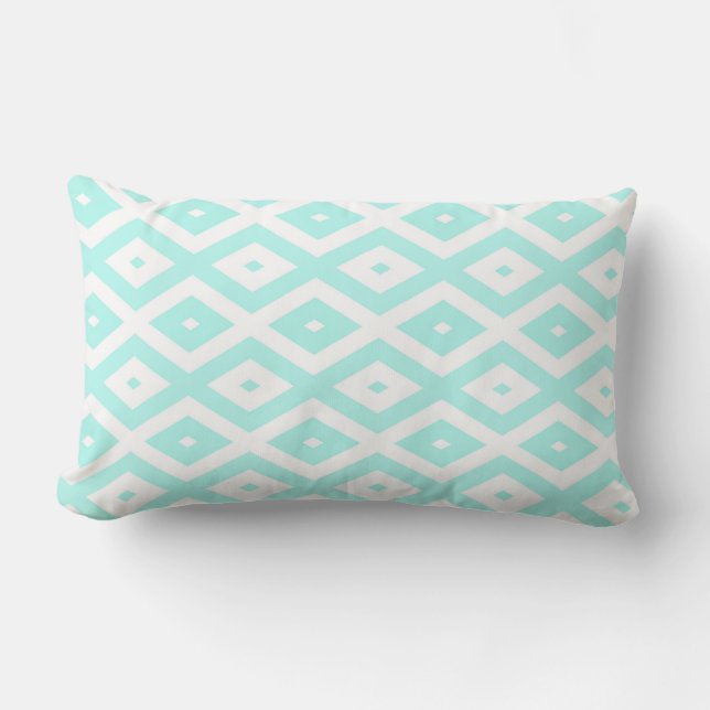 Turquoise and white diamond pattern lumbar cushion (Front)