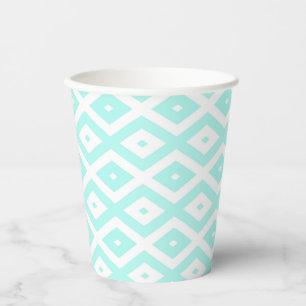 Turquoise and white diamond pattern paper cups
