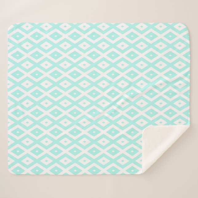 Turquoise and white diamond pattern sherpa blanket (Front (Horizontal))