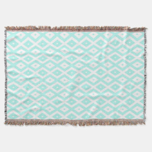 Turquoise and white diamond pattern throw blanket