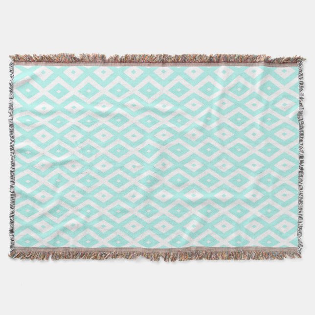 Turquoise and white diamond pattern throw blanket (Front)