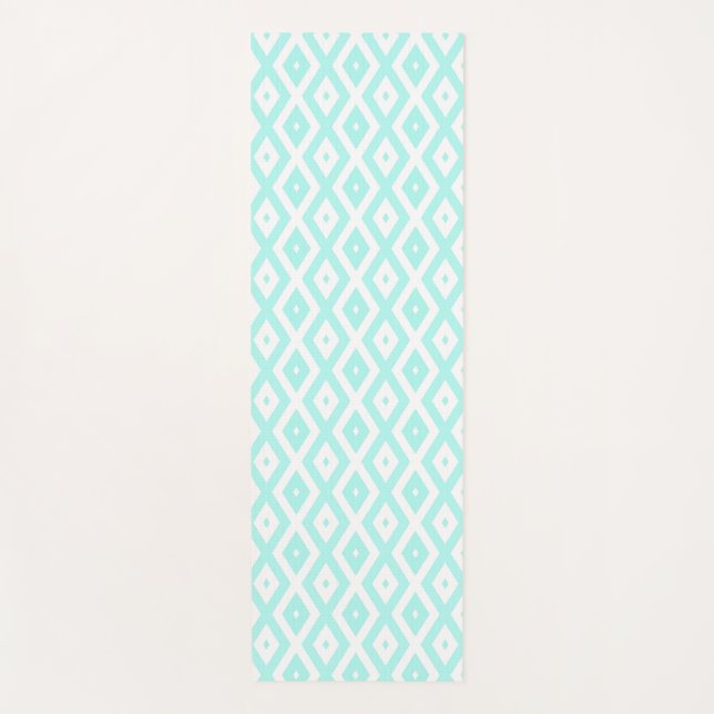 Turquoise and white diamond pattern yoga mat (Front)