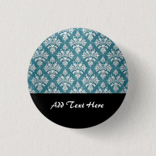 Turquoise and White Floral Damask Pattern 3 Cm Round Badge