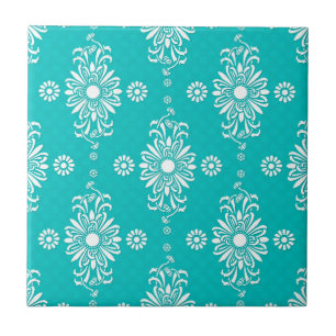 Turquoise and White Floral Pattern Tile