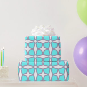 Turquoise and White Geometric Pattern Wrapping Paper