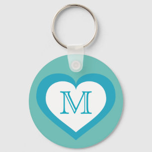 Turquoise and White Heart Monogram Key Ring