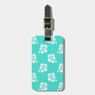Turquoise and White Hibiscus Floral Pattern Luggage Tag