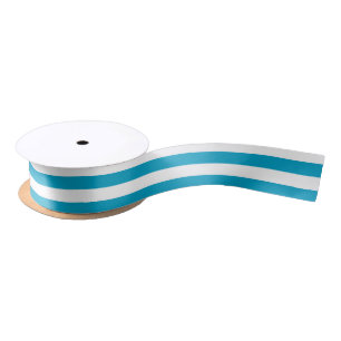 Turquoise and White Horizontal Stripes Satin Ribbon