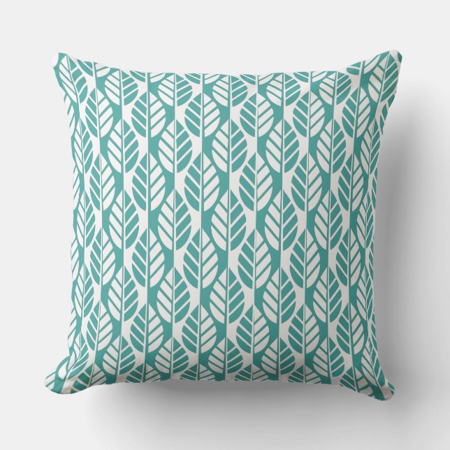 Turquoise and White Leaves Pattern Cushion (Front)