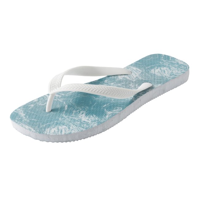 Turquoise and White Marble Swirl Abstract Jandals (Angled)