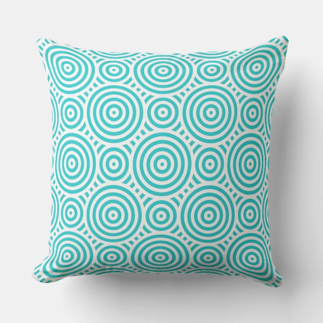 Turquoise and White Nested Circular Pattern Cushion (Front)