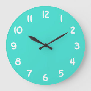 Turquoise and White Numbers Large Clock