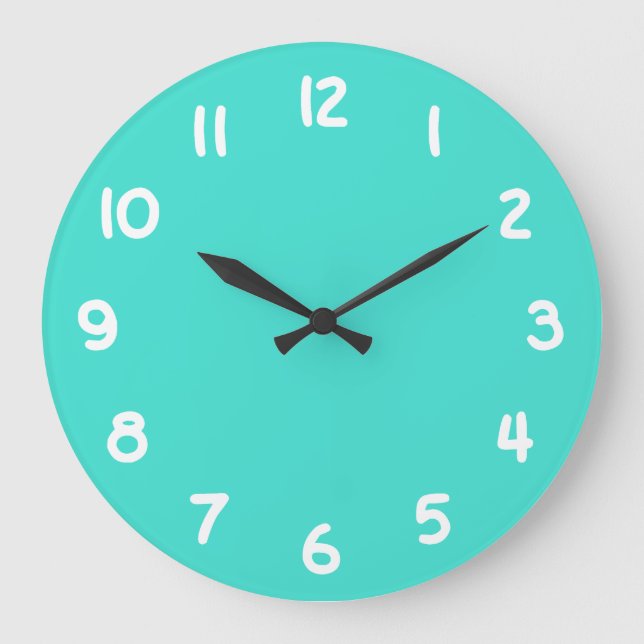 Turquoise and White Numbers Large Clock (Front)