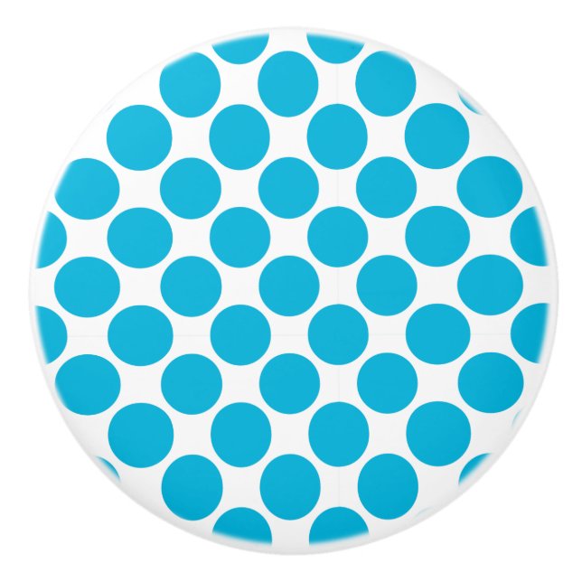 Turquoise and white Polka dot Ceramic Knob (Front)