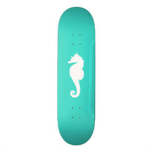 Turquoise and White Seahorse Skateboard