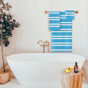 Turquoise and White Stripes Bath Towel Set