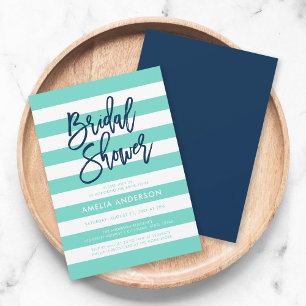 Turquoise and White Stripes Blue Bridal Shower Invitation