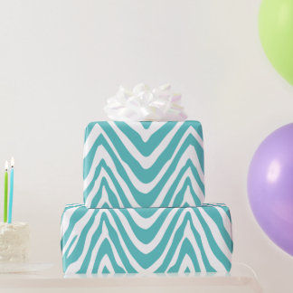 Turquoise and White Zebra Stripes Animal Print Wrapping Paper