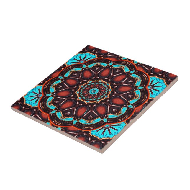 Turquoise and Wood-Look Kaleidoscope Tile (Side)