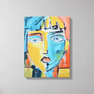 Turquoise and Yellow Split-Tone Woman Portrait Canvas Print