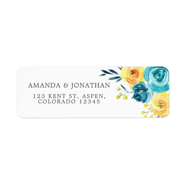 Turquoise and Yellow Watercolor Floral Wedding (Front)