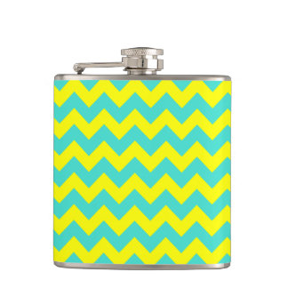 Turquoise and Yellow Zigzag Hip Flask