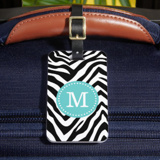 Turquoise and Zebra Print Custom Monogram Luggage Tag