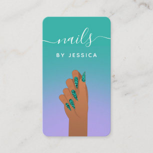 Turquoise Animal Print Glam Nail Artist QR Code Business Card