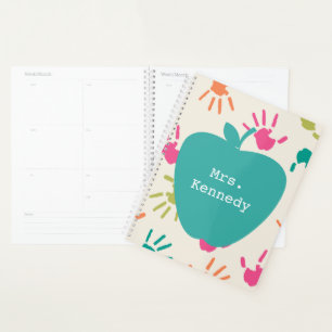 Turquoise Apple Colourful Handprint Teacher Planne Planner