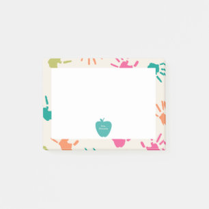 Turquoise Apple Colourful Handprints Teacher Post-it Notes