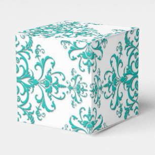 Turquoise Aqua and White Fancy Floral Damask Favour Box