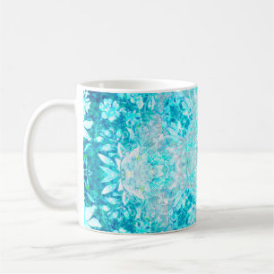 Turquoise Aqua Blue Floral Pattern   Coffee Mug